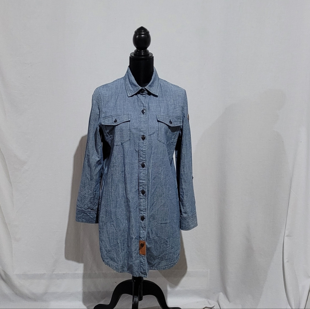 Timberland dress blue denim chambray shirt dress loose button down long sleeves